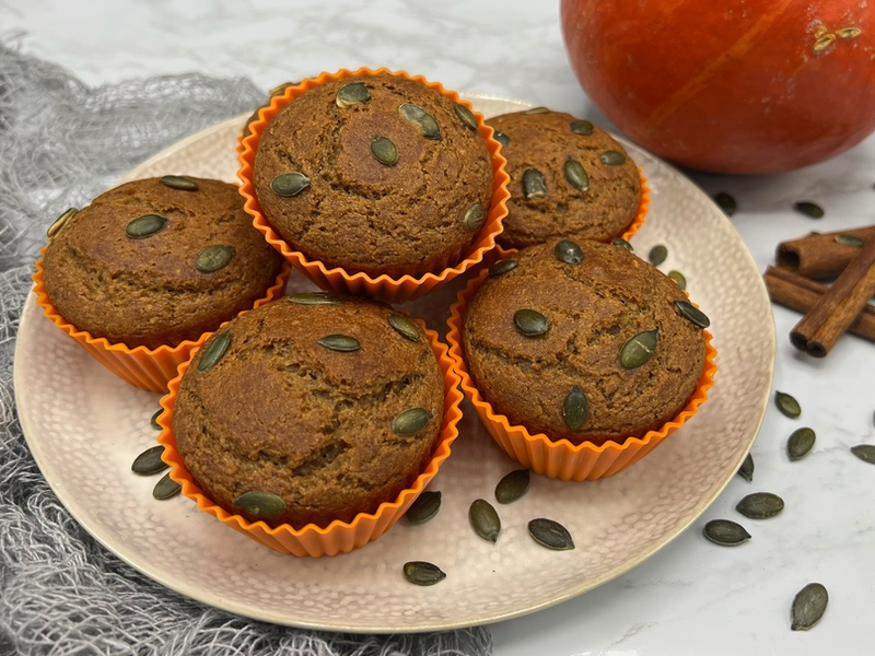 Tekvicové muffiny bez oleja a bez vajec (NFI, vegán, GF)